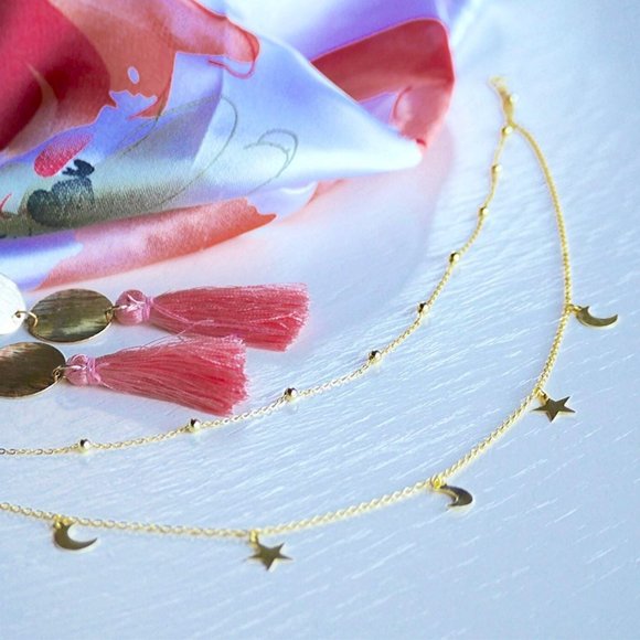 S925 Rose Gold Moon Star Layered Necklace - Picture 4 of 9